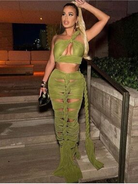 Olive Green Braided Cutout Maxi Skirt - Women